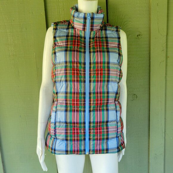 New LANDS' END Tartan Plaid Puffer Vest Zip Front Small S 6/8 - Picture 1 of 3